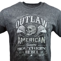 Outlaw Southern Rebel Men’s T-shirt- American Moto Club – Skull-Wings Black