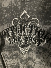Affliction Live Fast Thermal Shirt Mens L Gray Flocked Cross Distressed Y2K