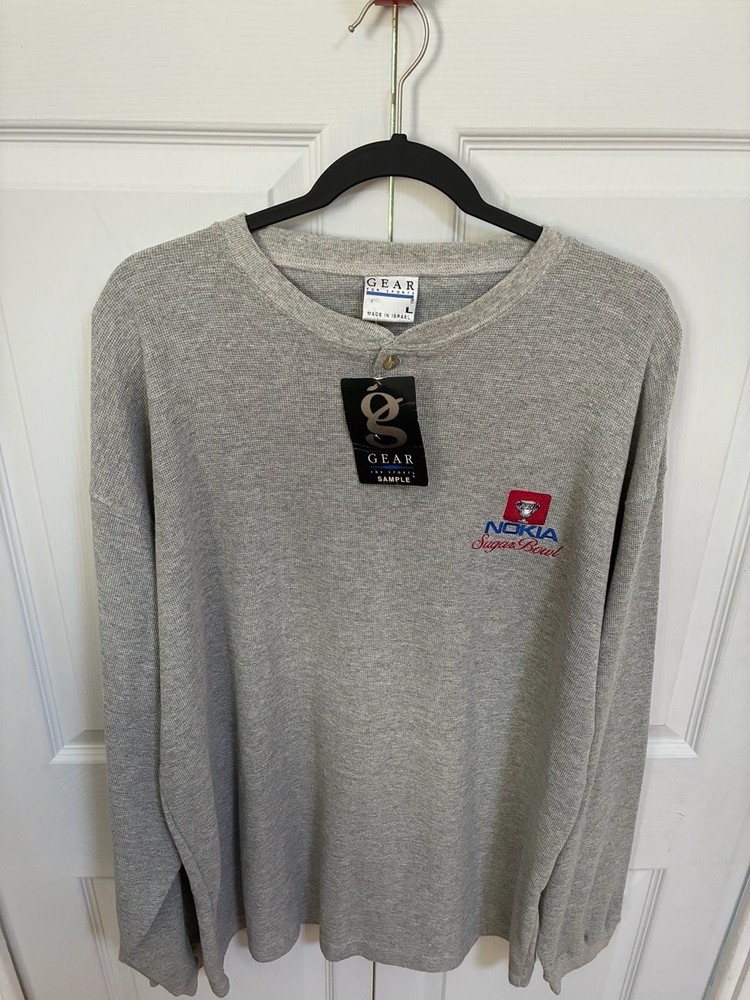 SAMPLE Vintage Gear For Sports Nokia Sugar Bowl Waffle Knit Henley Shirt
