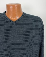 Vintage Y2K Ribbed V-Neck Shirt Men Medium Stretchy Black Gray Striped Claiborne