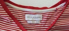 Denim & Flower Ricky Singh Men’s Red & White Stripe Logo Striped T-Shirt Size L