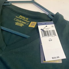 NEW Polo Ralph Lauren V-Neck T-Shirt Mens Large Green Yellow Pony Logo