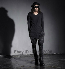 Mens Asymmetrical Hem Long Sleeve Shirt Top Mid Long T Shirts Punk Gothic S-3XL