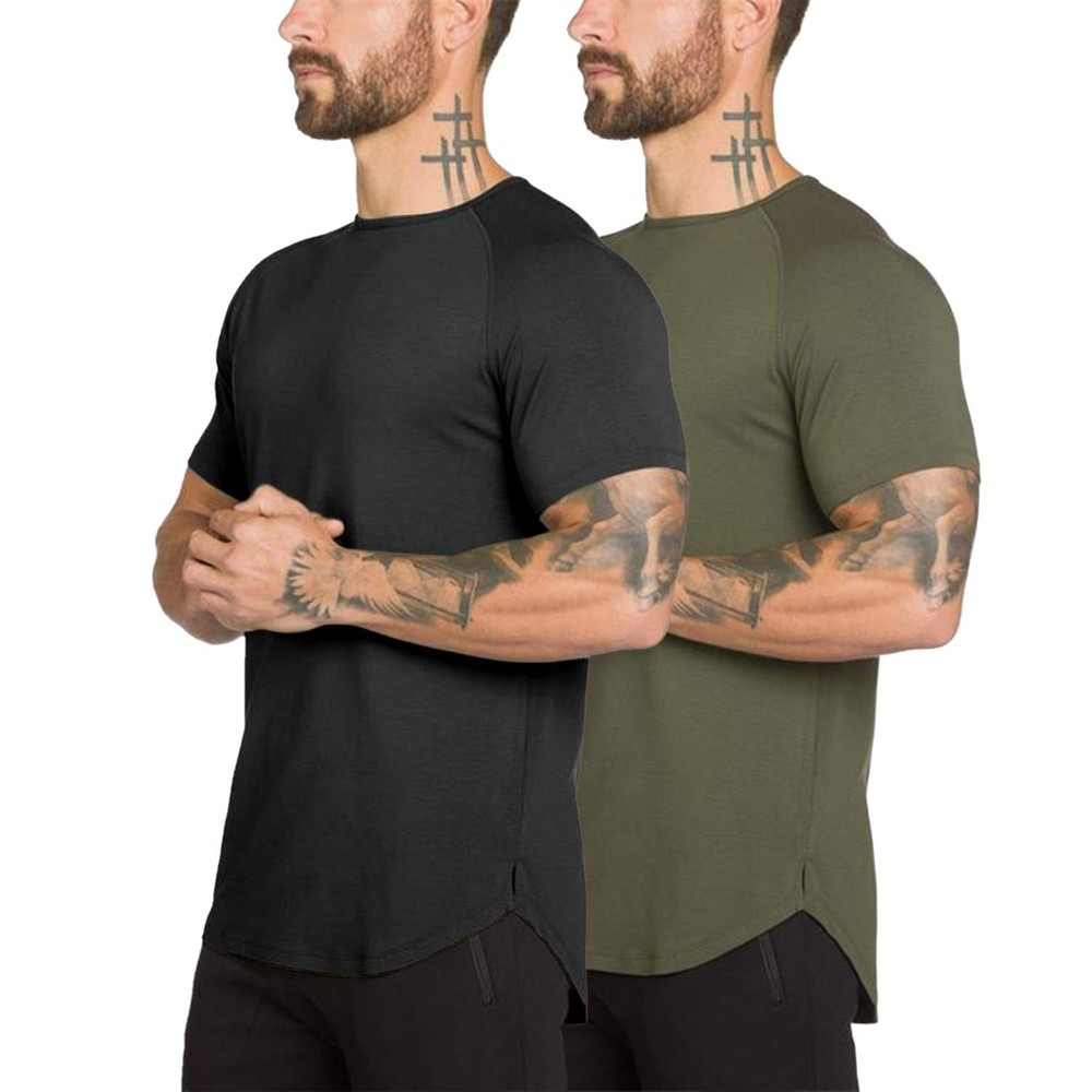 Mens Gym Workout Slim Fit Short Sleeve T-Shirt Cotton Performance Athletic Sh…