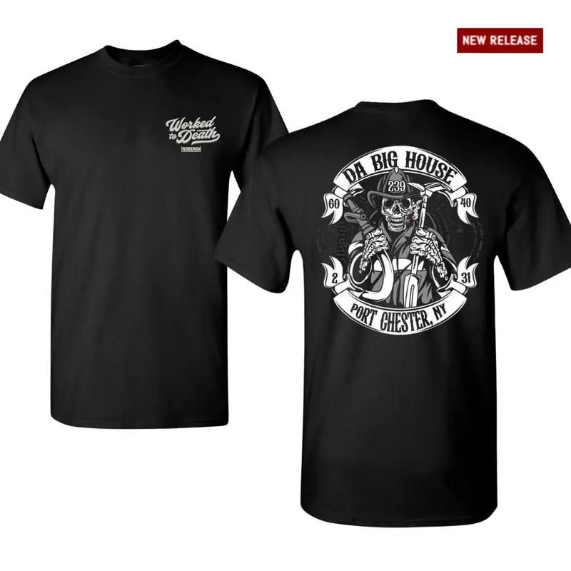 Da Big House Firefighter T-Shirt, Port Chester NY Fire Dept Skull Graphic Tee