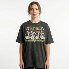 Egg Cited Goose Easter Duck Floral T-Shirt Spring Holiday Cute Animal Tee