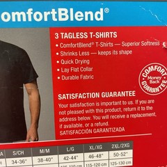 S Hanes T-Shirts 3 Pack Comfort Blend Tagless Lay Flat Collar White Gray Black