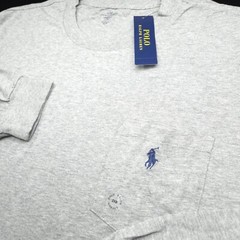 POLO RALPH LAUREN CREW T-SHIRT -2XB BIG XXL GRAY -LONG SLEEVE POCKET -BLUE PONY