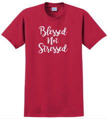 Blessed Not Stressed T-Shirt Short Sleeve Graphic Glitter Tee Unisex Apparel
