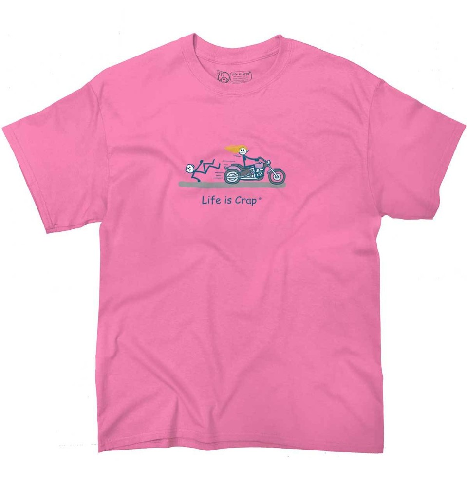 Life is Crap Biker Babe Funny Biking Fail Mens Short Sleeve Crewneck Tee