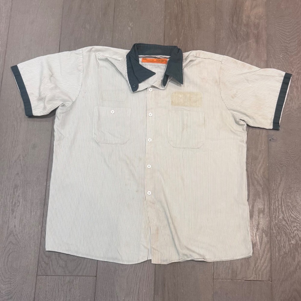 80’s Gas Station/Mechanics Blue White Stripe XL Attendant Shirt No Patches