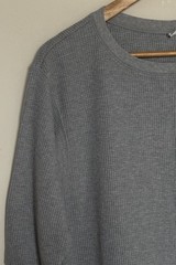 UNIQLO Mens Medium Waffle Knit Thermal Top Grey 3/4 Length Short Sleeves