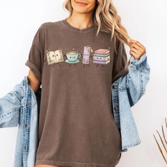 Books And Coffee Lover Comfort Tee Gift For Bookworm Reader