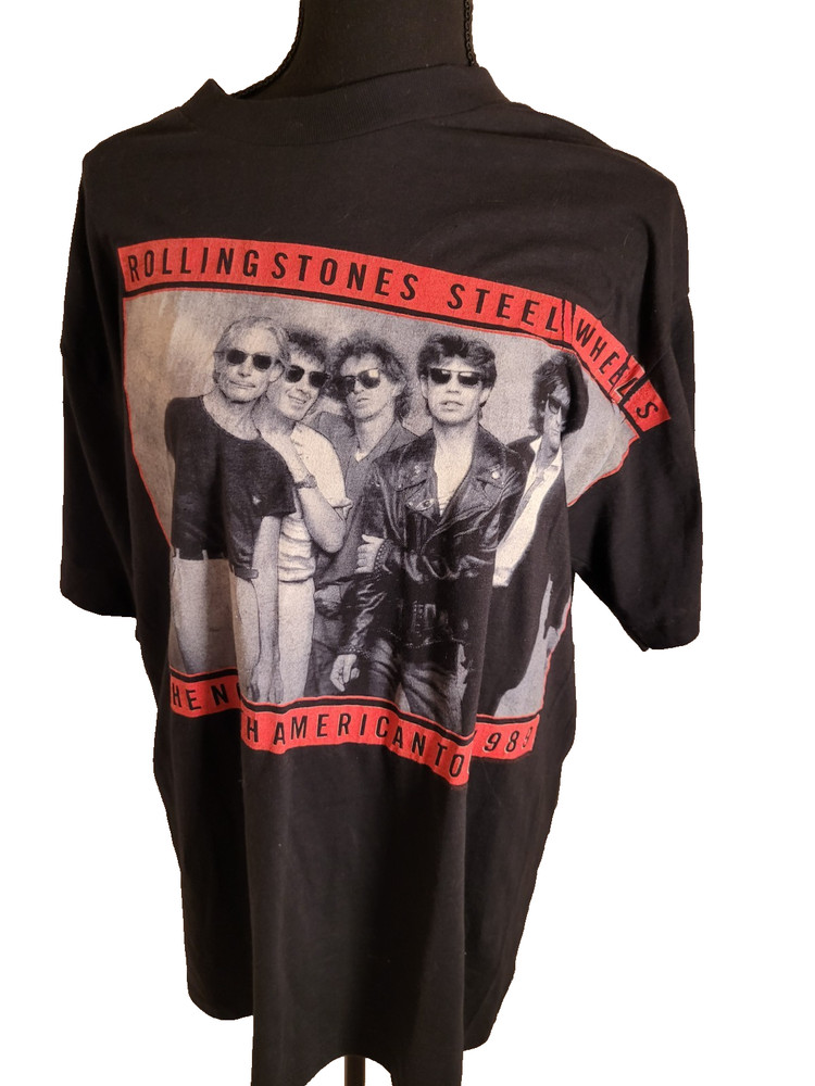 Vintage 1989 The Rolling Stones Steel Wheels Tour T Shirt Black Mens Large Xl