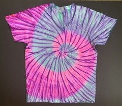 *New* 2XL – Sm Handmade Tie Dye, Magenta Turquoise, Crew or V-Neck