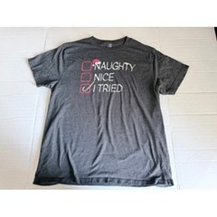 Holiday Time Mens XL Gray Naughty Nice I Tried Christmas Graphic T-Shirt Heather