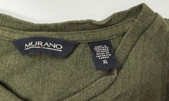 Vintage Ribbed V-Neck Shirt Men XL Minimal Olive Rayon Cotton Long Sleeve Murano