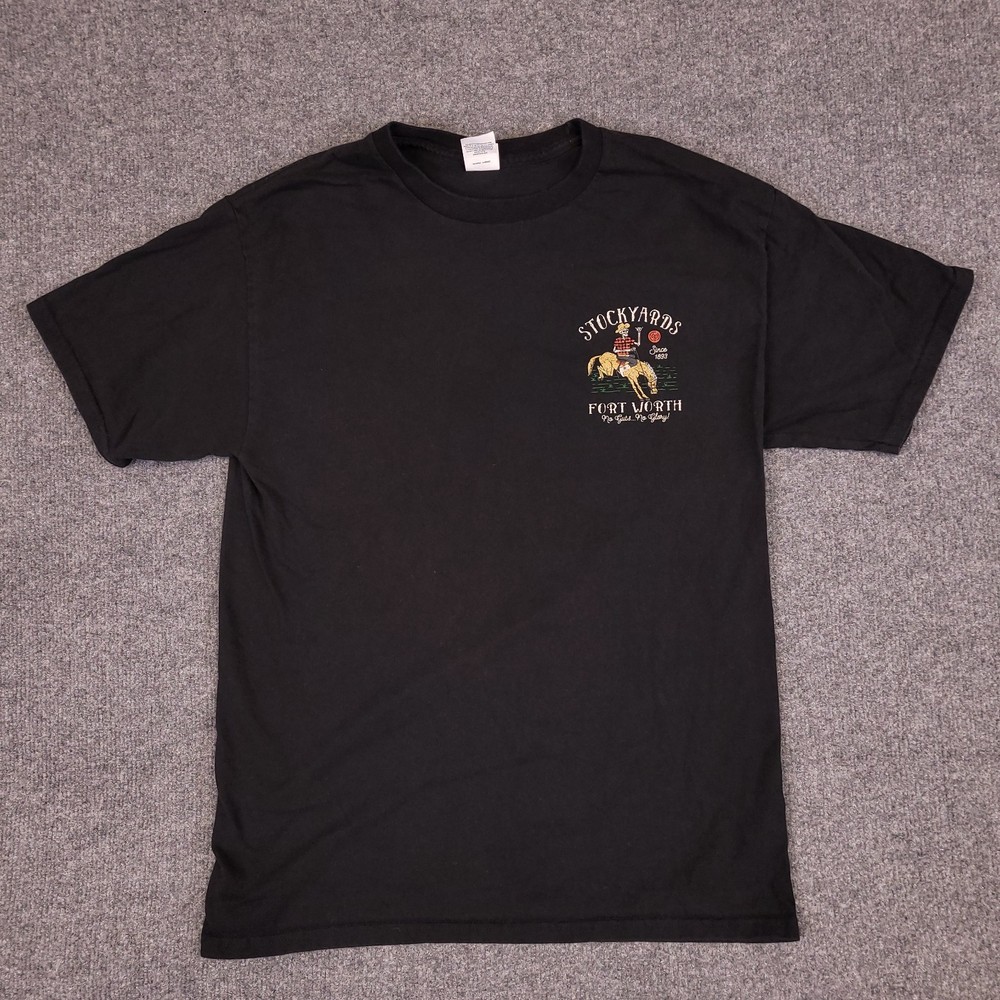Stockyards Fort Worth Graphic T Shirt Men M Black Western Skeleton Cowboy Horse