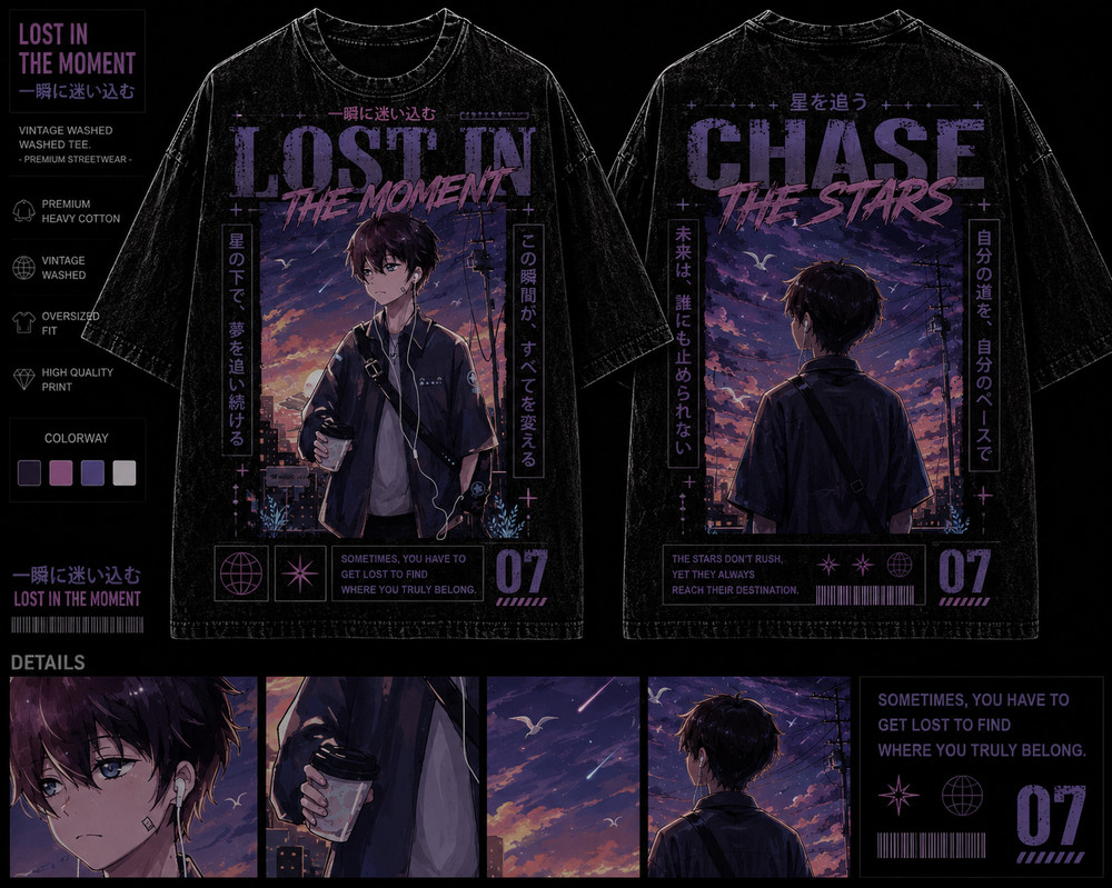 Lost In The Moment Vintage Washed Graphic Tee Anime Streetwear