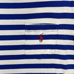 Polo Ralph Lauren Shirt Mens Medium Blue White Stripe Pocket Ringer Tee