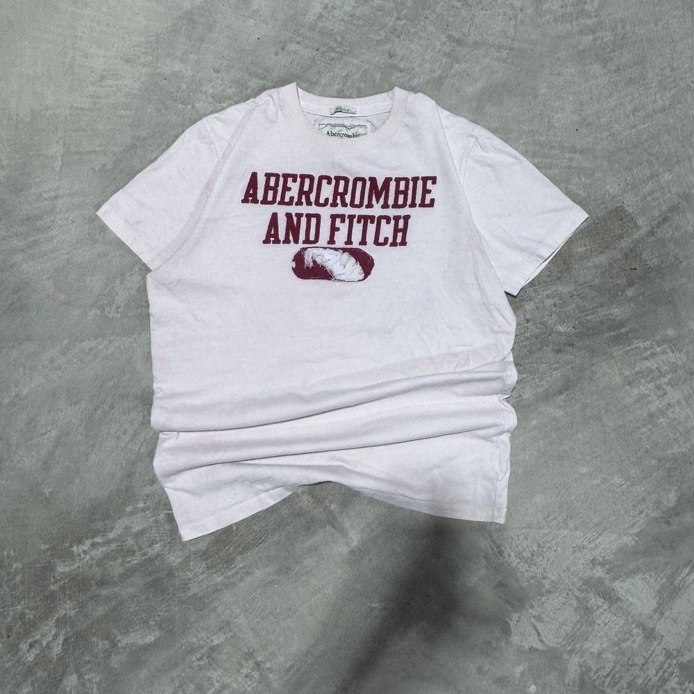 Abercrombie and Fitch Spell Out T-Shirt Mens L White Muscle Fit Distressed Y2K