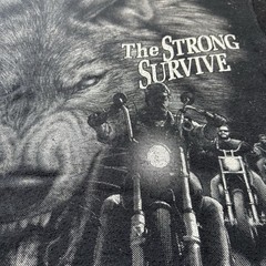Vintage 90s 3D Emblem The Strong Survive Wolf Biker T Shirt Single Stitch
