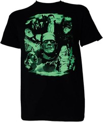 Universal Monsters Mens Dracula Frankenstein Bride Glow in the Dark T-Shirt