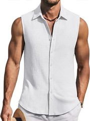 Men’s Summer Sleeveless Knit Tank Top Button Up Casual Beach Vacation Shirt
