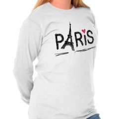 Paris Eiffel Tower French Romantic Graphic Long Sleeve Tshirt Tee for Women
