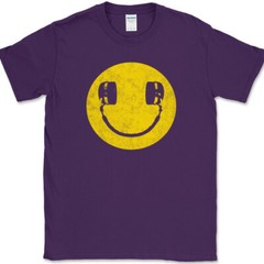 Smiley Face Headphones T-Shirt Funny DJ Scratching Humor Music Tee