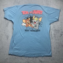 Tom and Jerry Mens Blue T Shirt Size L Cartoon Cat and Mouse