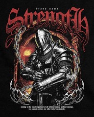 Knight Strength Graphic T Shirt Gothic Warrior Vintage Streetwear Tee Unisex