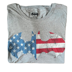 Batman Distressed American Flag Logo T-Shirt 4XLT Heather Gray DC Comics
