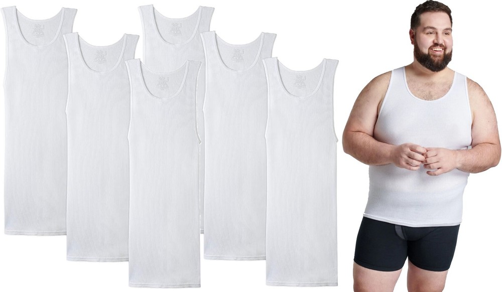 6 White Big Man 5XB 62-64 Inch A-Shirt Tanks Fruit Of The Loom 158-163 CM