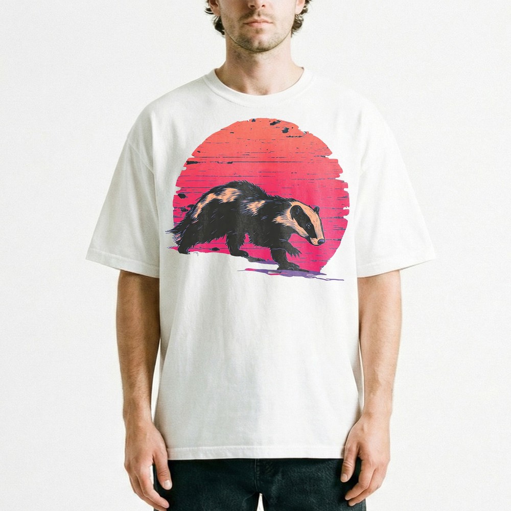 Badger Sunset Retro Wildlife Animal Nature Vintage Grunge t-shirt Outdoor Tee