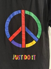 Nike Sportswear Just Do It Shirt Mens Small Black Geometric Peace Sign Tee Patch