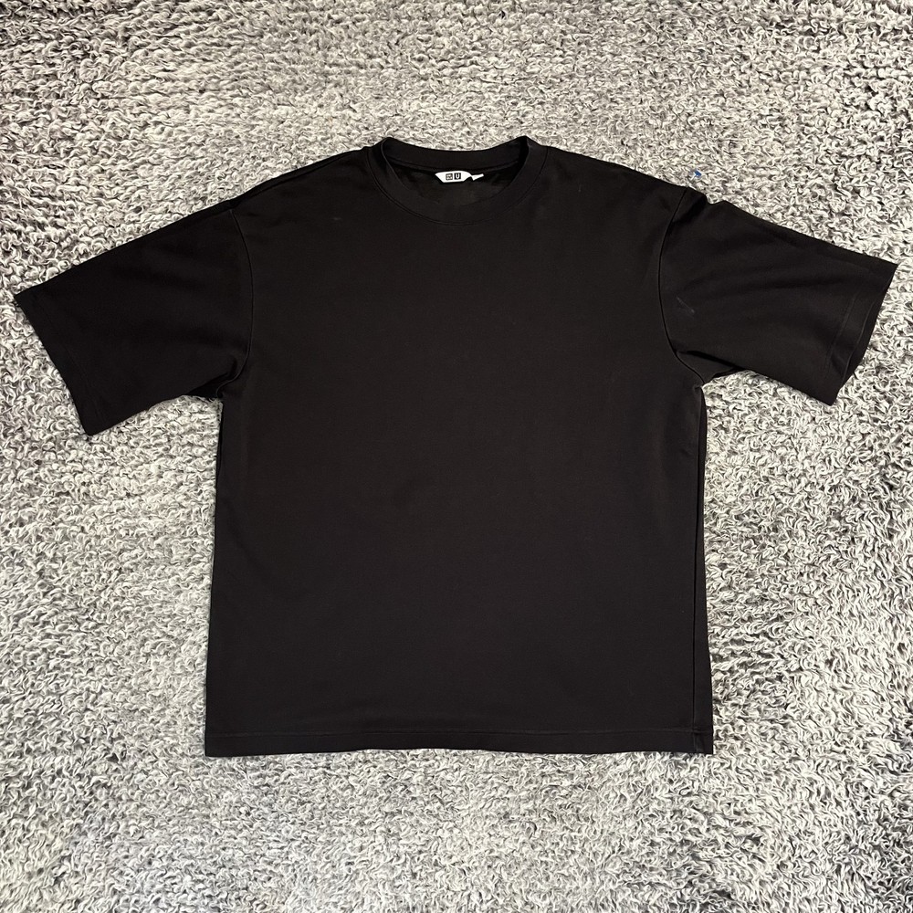 Uniqlo AIRism Shirt Adult Large Black Short Sleeve Dark Wash Activewear Outdoor