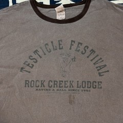 Testicle Festival Rock Creek Lodge Montana Short Sleeve Brown Tee Size XL