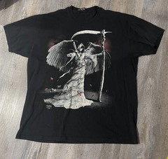 RARE Vintage 2000s Skulbone Men’s 2XL Black Grim Reaper Graphic Print T-Shirt