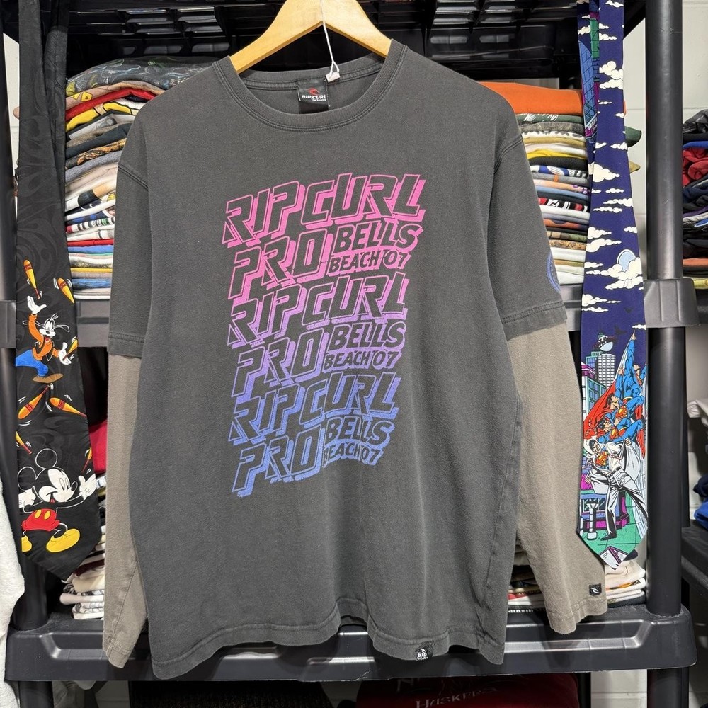 Rip Curl Pro Bells Beach 07 Men’s Gray Long Sleeve T-Shirt Size L Vintage Y2K