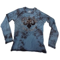 Affliction Live Fast Long Sleeve Tee Small Blue Crystal Wash Y2K Grunge