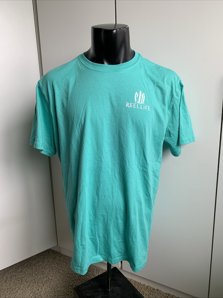 Reel Life Men’s Short Sleeve Graphic Tee Size Large Teal