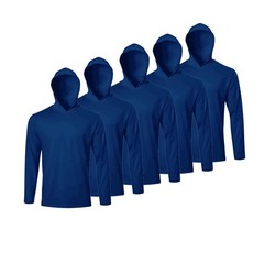 Men Long Sleeve Tee Shirts with Hooded 5 Pack Athletic Dry Fit Gym Work Shirt…