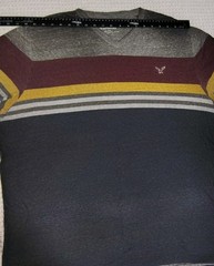 American Eagle Tee XXL Navy Maroon Grey Yellow Stripes Athletic Fit Y2K Preppy