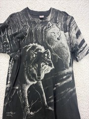 Vintage AOP Wolf T-Shirt All Over Print L Black & White Single Stitch USA Made