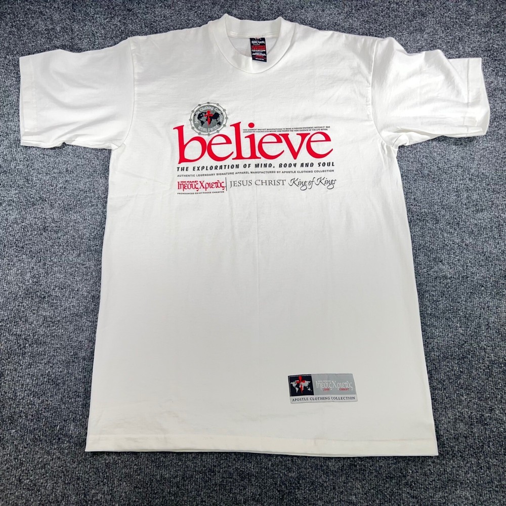 Apostle Clothing Collection Shirt Mens L White Jesus Believe King Made in USA