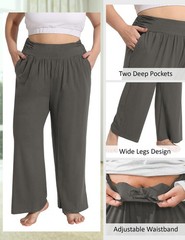 Plus Size Wide Leg Pants Flowy Yoga Lounge Sweatpants High Waisted Pockets
