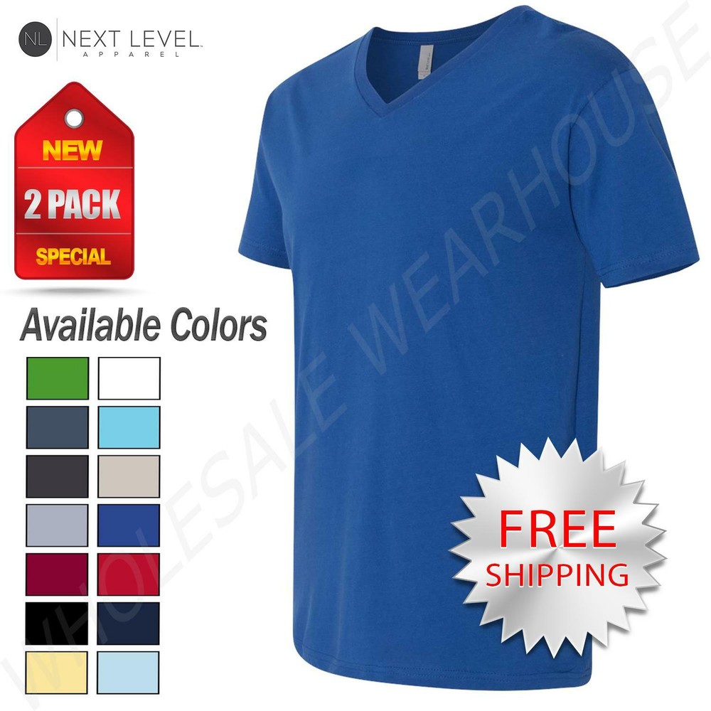 Next Level Mens T-Shirt 2-PACK Ultra Soft Premium Fit Short Sleeve V Neck N3200