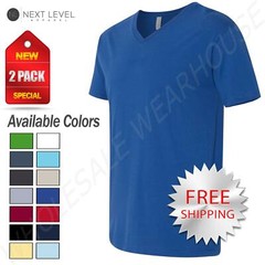 Next Level Mens T-Shirt 2-PACK Ultra Soft Premium Fit Short Sleeve V Neck N3200