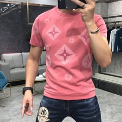Luxury Fashion Men Rhinestone Brown Black Blue Pink Short Sleeve Slim T-Shirt